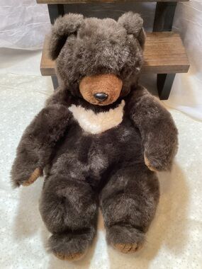 Vintage 1980s Fun & Fancy Moon Bear Plush Stuffed Teddy Bear Asiatic Black Bear